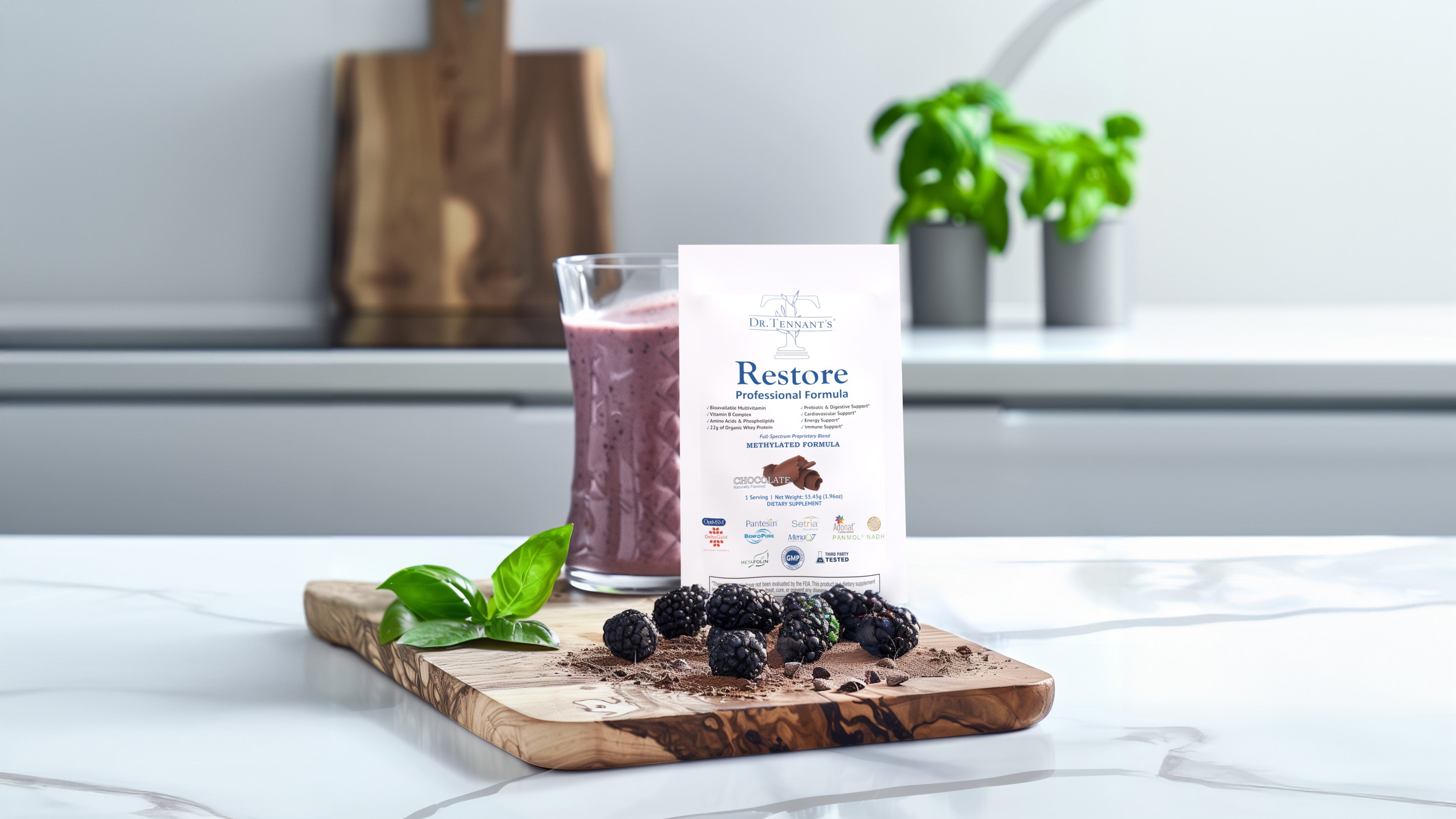 Chocolate Blackberry Basil Bliss: Chocolate RESTORE Smoothie